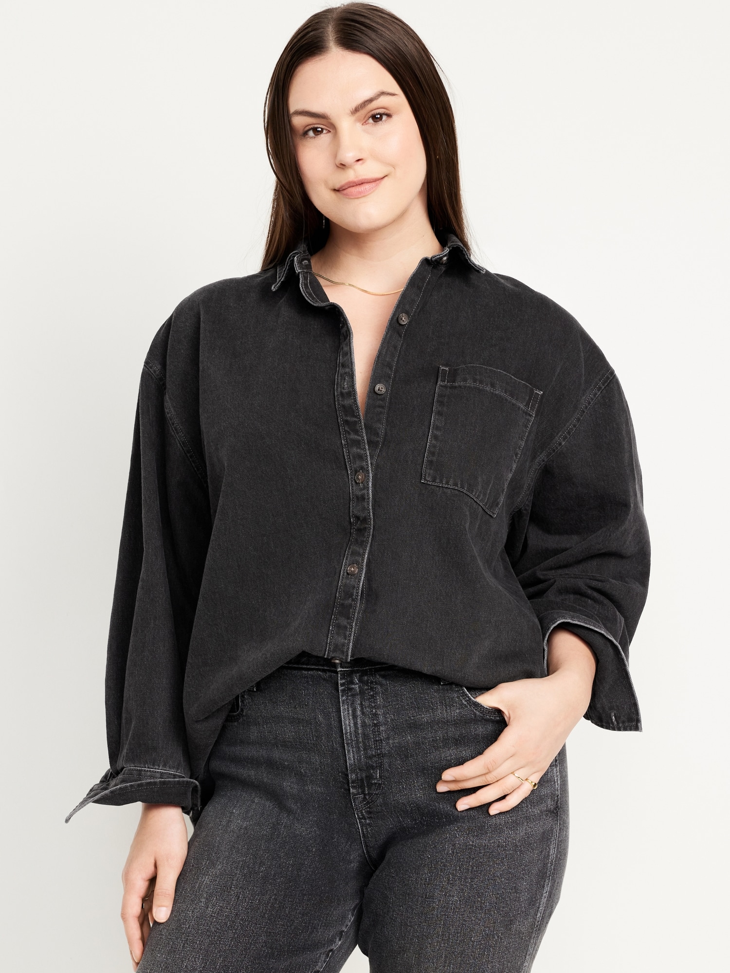 Boyfriend Button-Down Jean Tunic