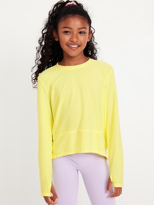 View large product image 1 of 4. Long-Sleeve Curved-Hem Performance Top for Girls