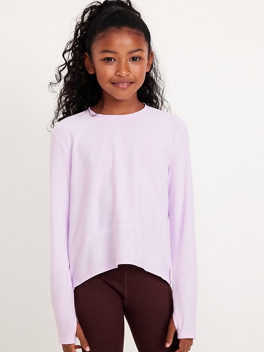 View large product image 1 of 4. Long-Sleeve Curved-Hem Performance Top for Girls