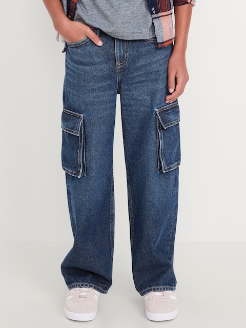Baggy Cargo Jeans for Boys - Dark Wash