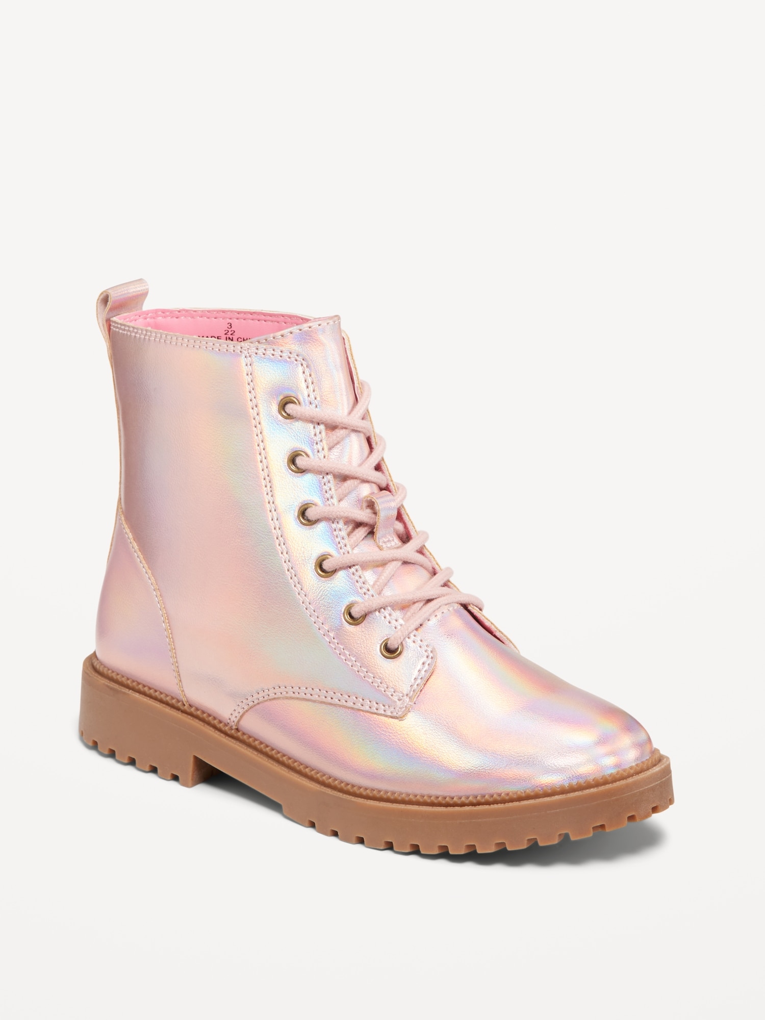 Shiny Faux-Leather Side-Zip Combat Boots for Girls