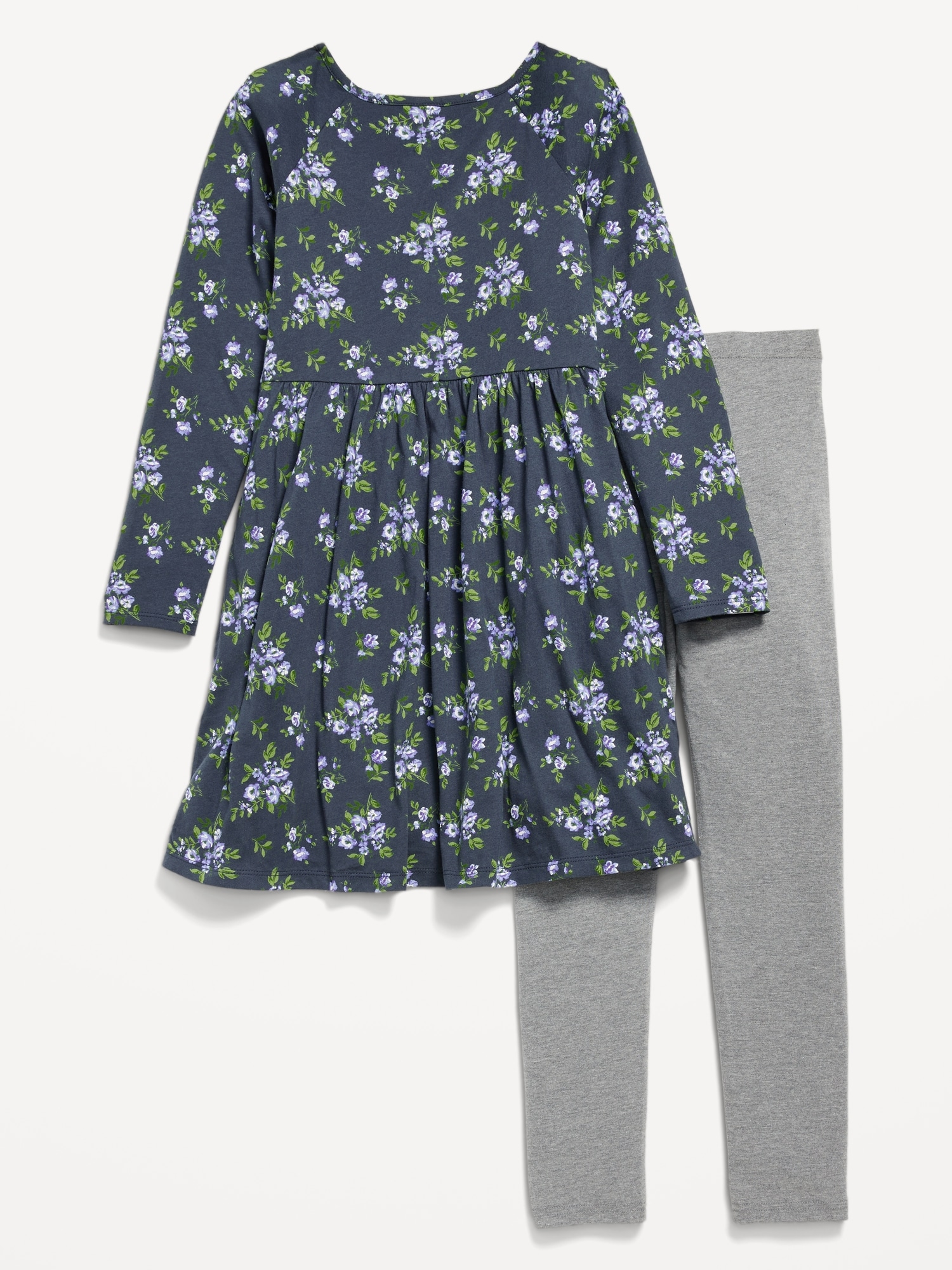 Long-Sleeve Fit and Flare Dress and Leggings Set for Girls