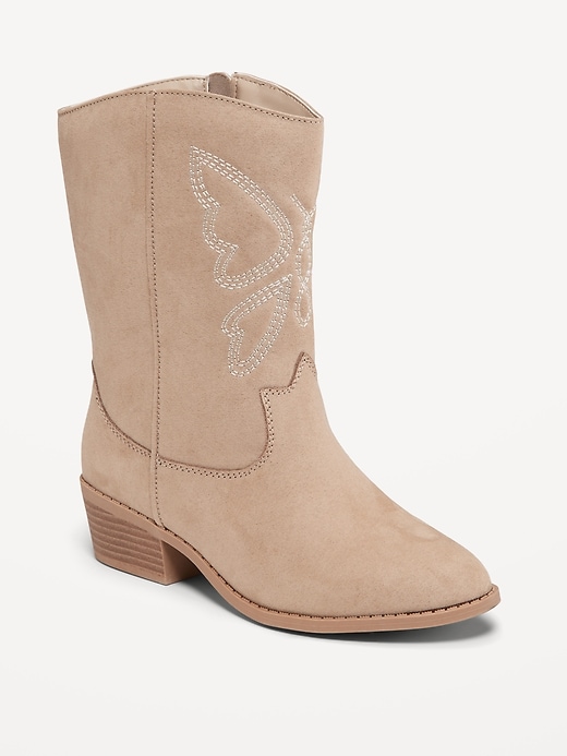 Voir une image plus grande du produit 1 de 4. Bottes de style western brodées à glissière sur le côté pour fille