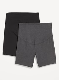 Image number 1 showing, Maternity Full-Panel Biker Shorts 2-Pack -- 6-inch inseam