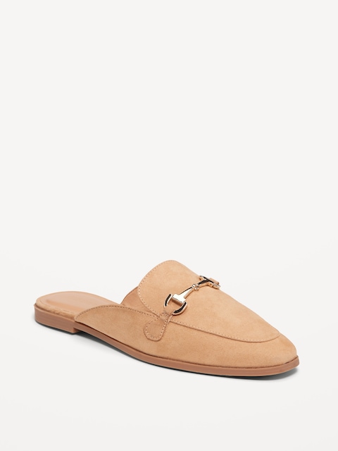Faux-Leather Loafer Mule Shoes