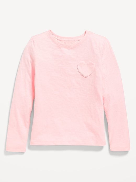 View large product image 1 of 1. Softest Long-Sleeve Heart-Pocket T-Shirt for Girls