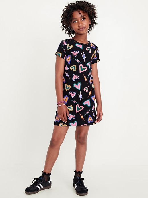 Voir une image plus grande du produit 1 de 4. Robe côtelée à motif à manches courtes pour fille