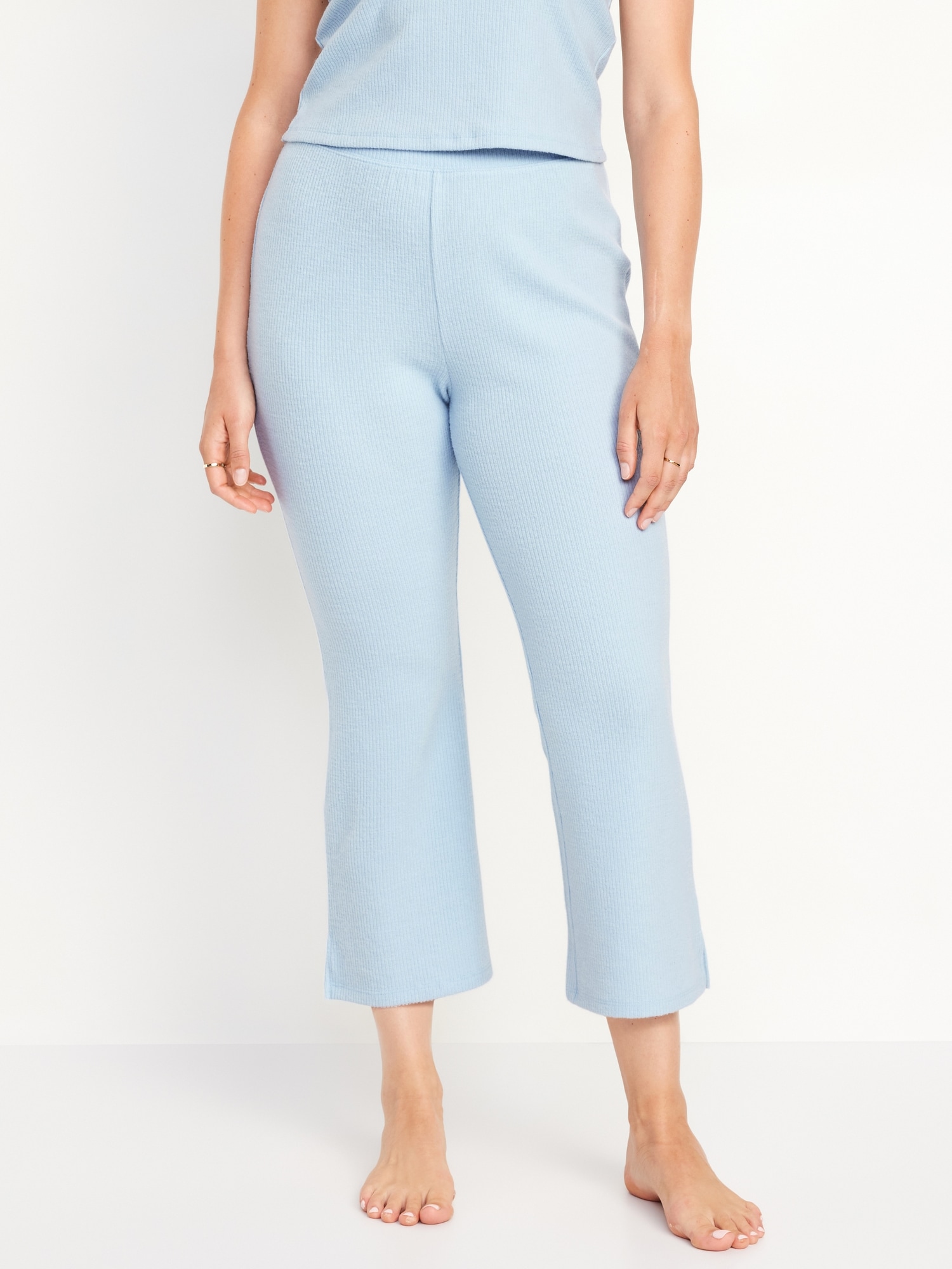 High-Waisted Ribbed Crop Flare Lounge Pants