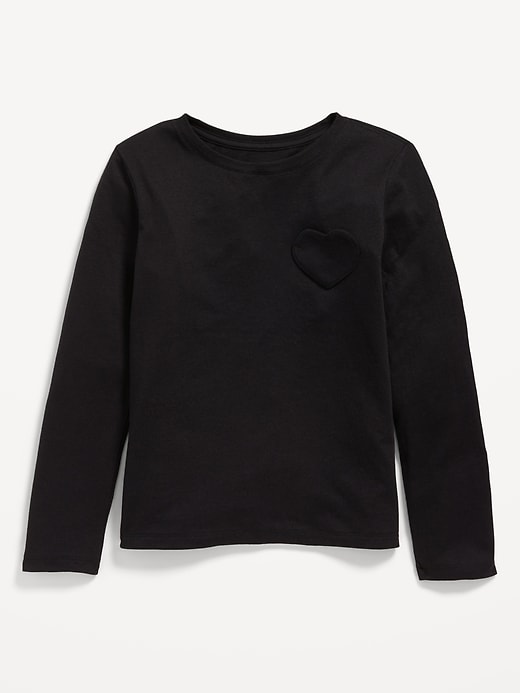 View large product image 1 of 2. Softest Long-Sleeve Heart-Pocket T-Shirt for Girls