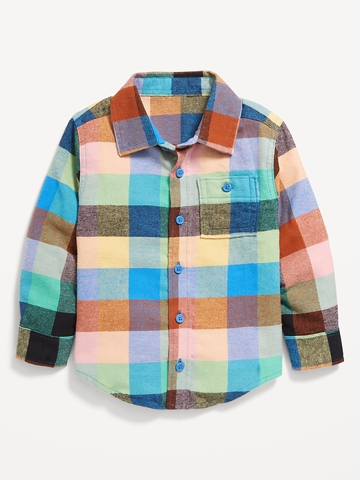 View large product image 1 of 1. Cozy Long-Sleeve Plaid Pocket Shirt for Toddler Boys