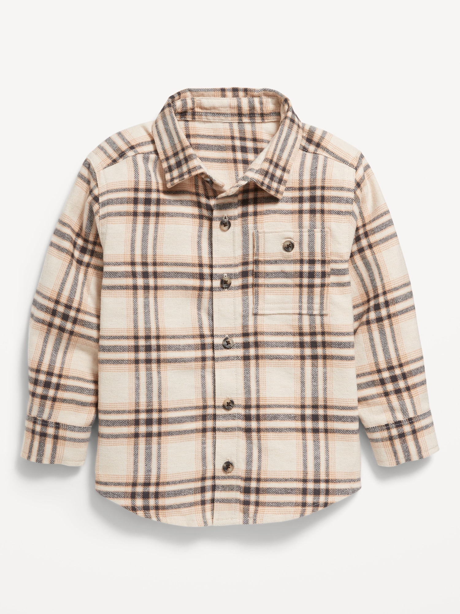 Cozy Long-Sleeve Plaid Pocket Shirt for Toddler Boys - White