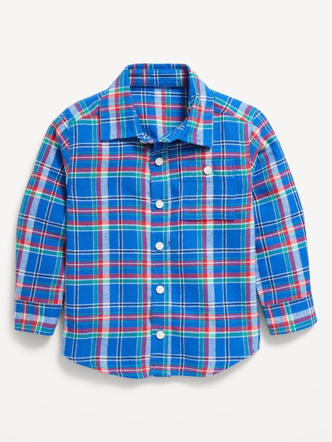 Cozy Long-Sleeve Plaid Pocket Shirt for Toddler Boys