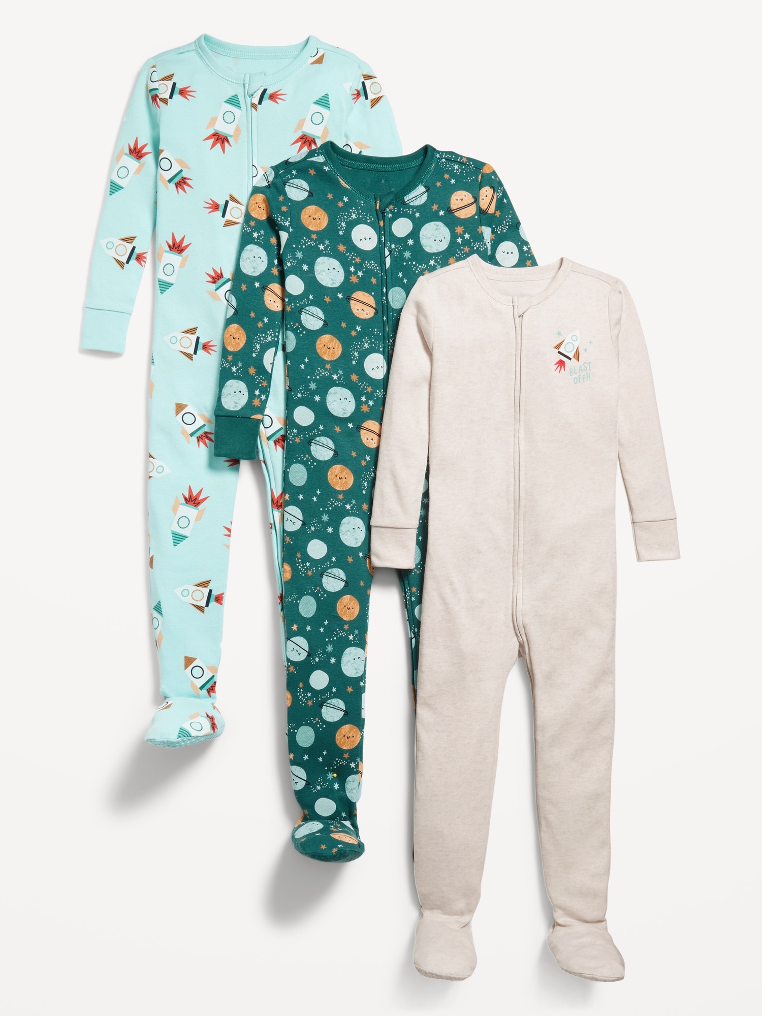 Snug Fit 2 Way Zip Pajama One Piece 3 Pack for Toddler Baby