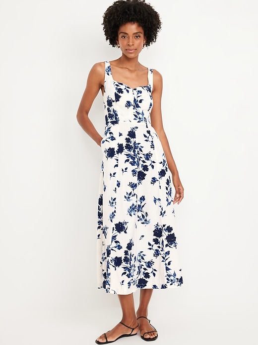 Image number 1 showing, Fit &amp; Flare Linen-Blend Midi Dress