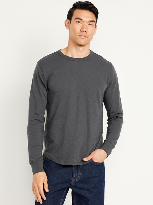 Image number 1 showing, Curved-Hem Slub-Knit T-Shirt