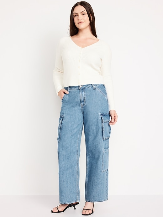 Image number 4 showing, Mid-Rise Baggy Wide-Leg Cargo Jeans