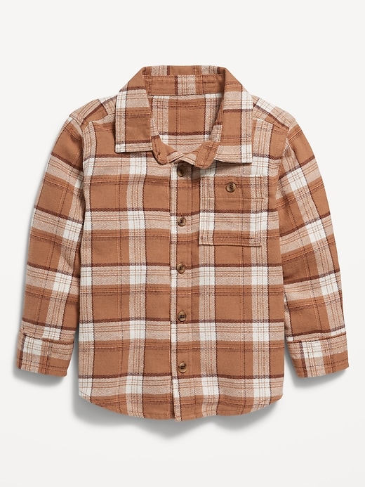 View large product image 1 of 1. Cozy Long-Sleeve Plaid Pocket Shirt for Toddler Boys