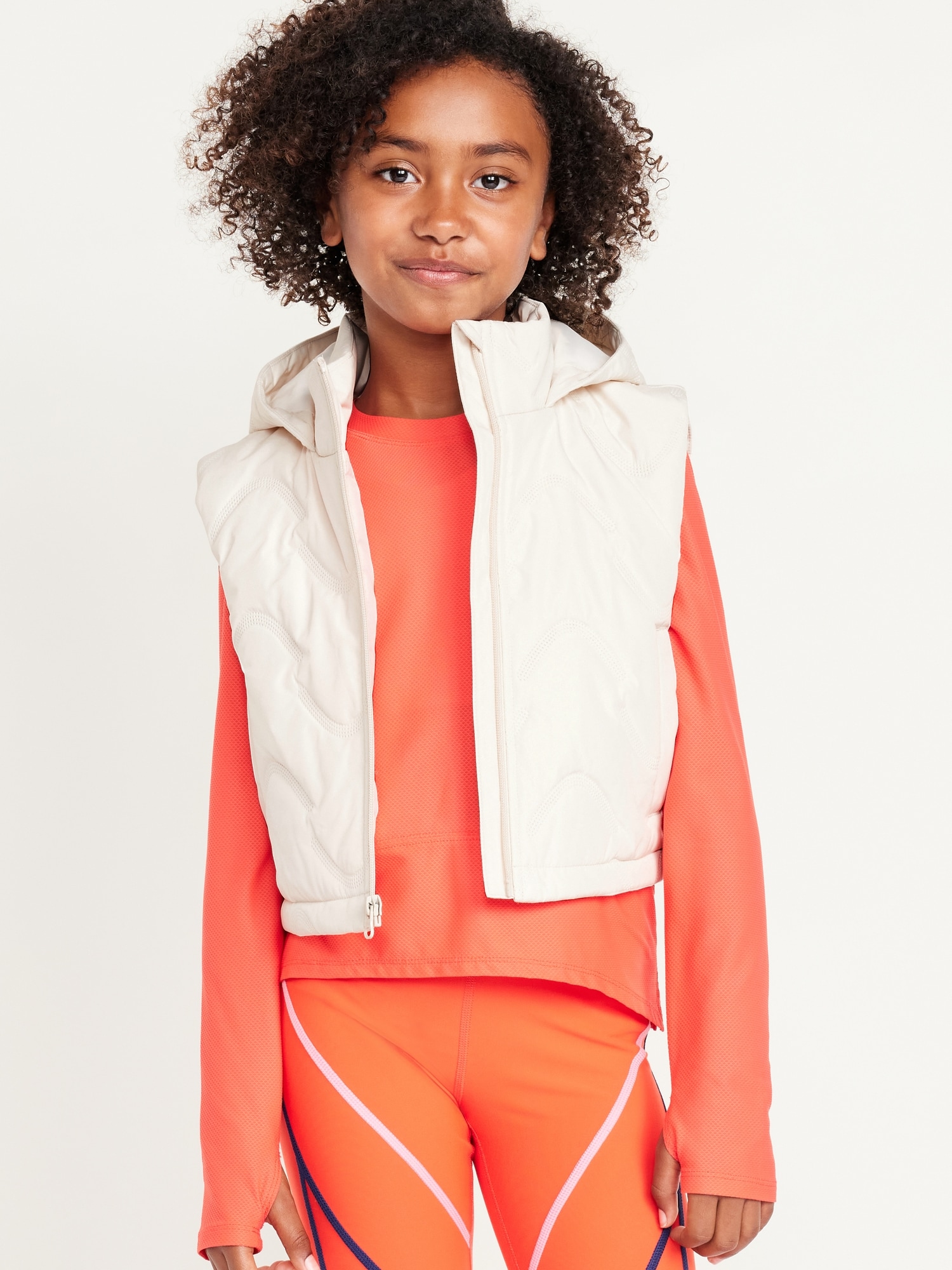 Water-Resistant Quilted Cropped Hooded Vest for Girls - White