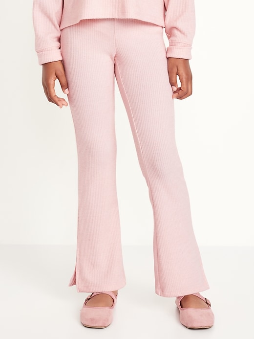 Voir une image plus grande du produit 1 de 5. Pantalon évasé à taille haute en tricot côtelé duveteux pour fille