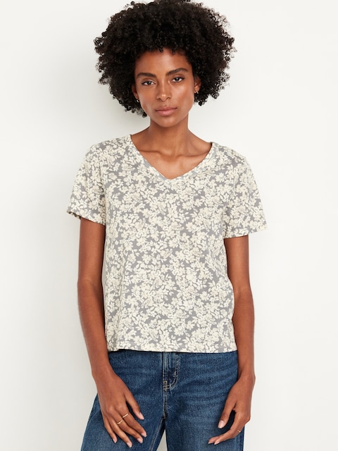 EveryWear V-Neck T-Shirt - White Flower