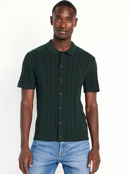 Image number 1 showing, Button-Down Cable-Knit Sweater