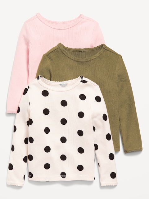 T-shirt douillet en tricot isotherme à manches longues pour toute-petite fille (paquet de 3) - Rose