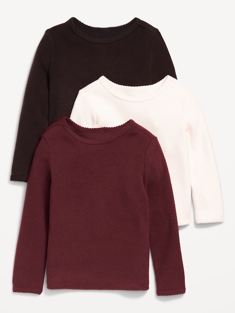 T-shirt douillet en tricot isotherme à manches longues pour toute-petite fille (paquet de 3)