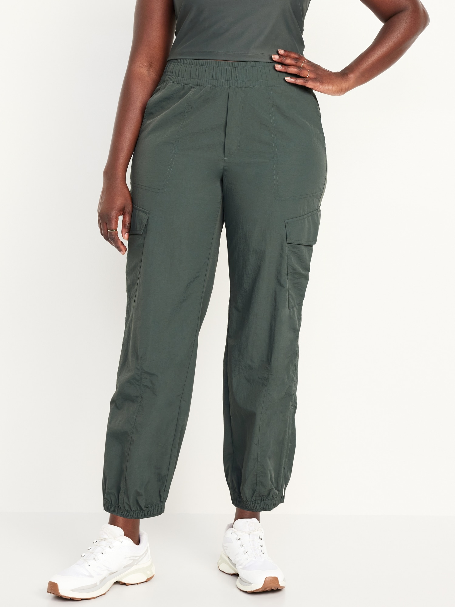 High-Waisted Ankle-Zip Cargo Joggers