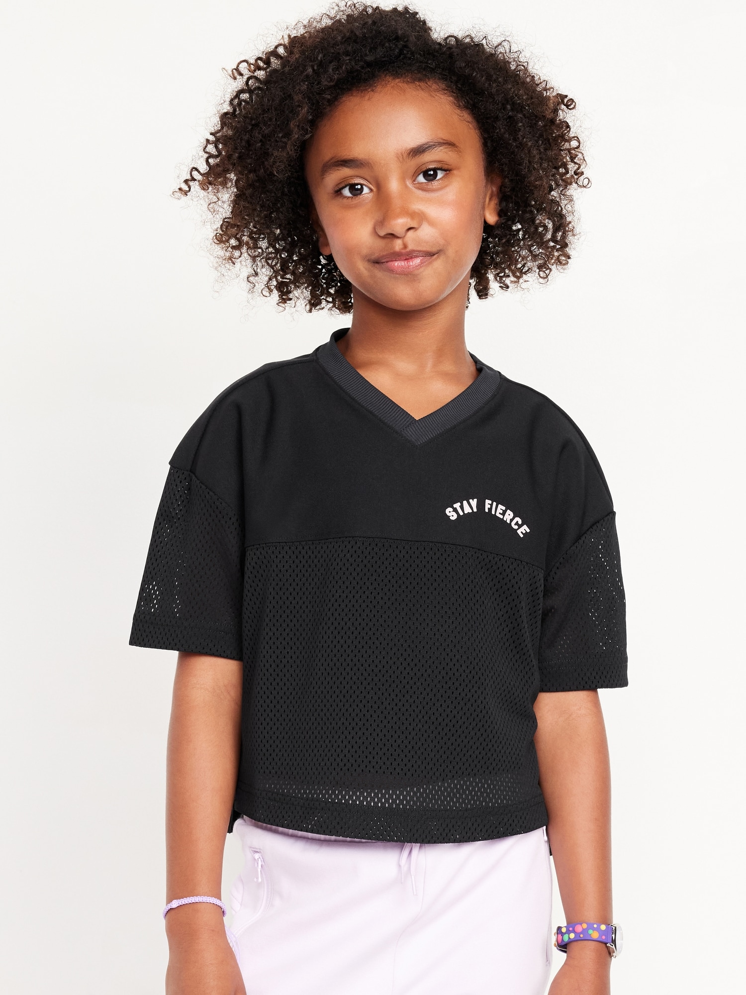 Cropped Short-Sleeve Mesh Top for Girls