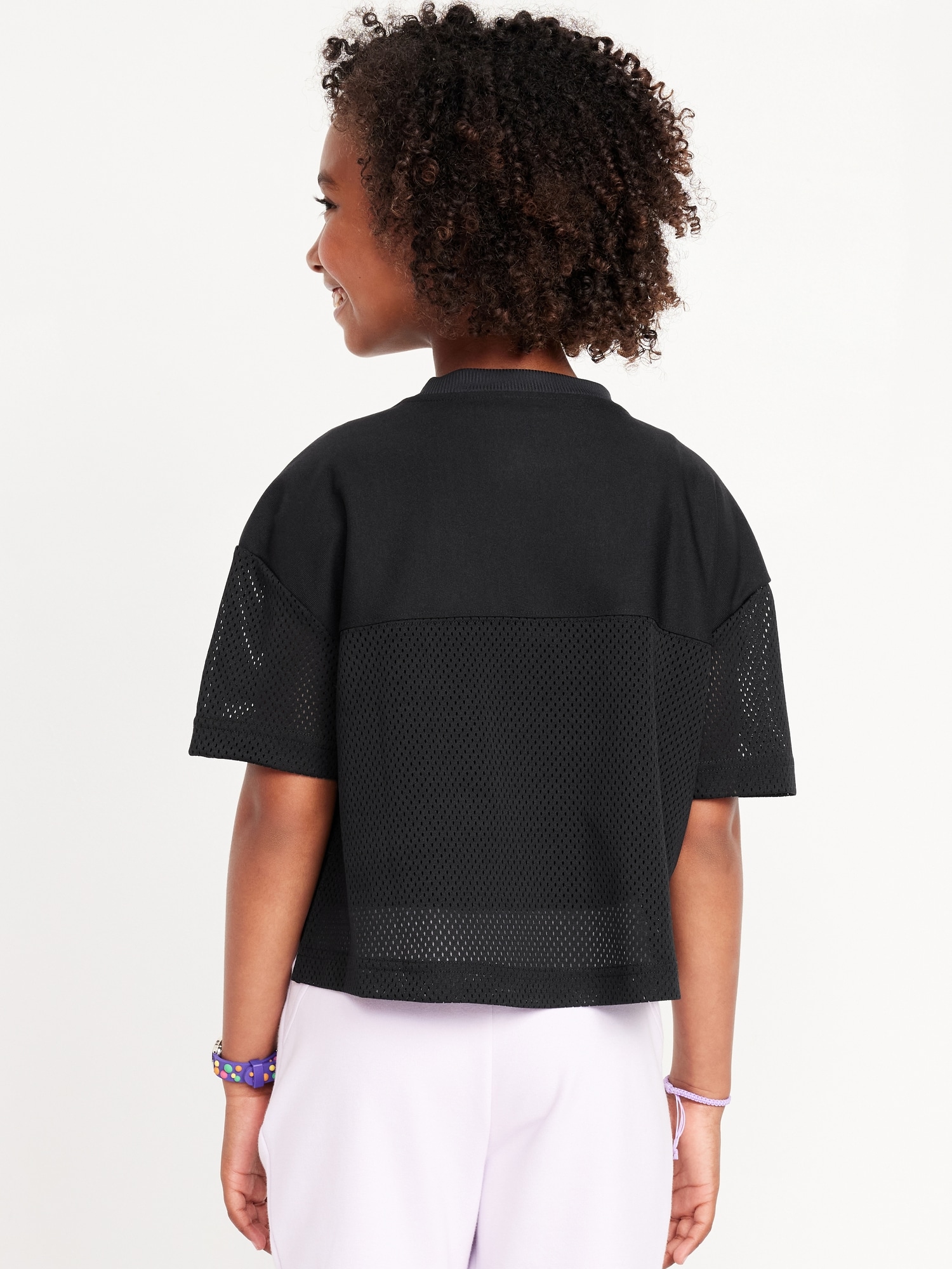 Cropped Short-Sleeve Mesh Top for Girls