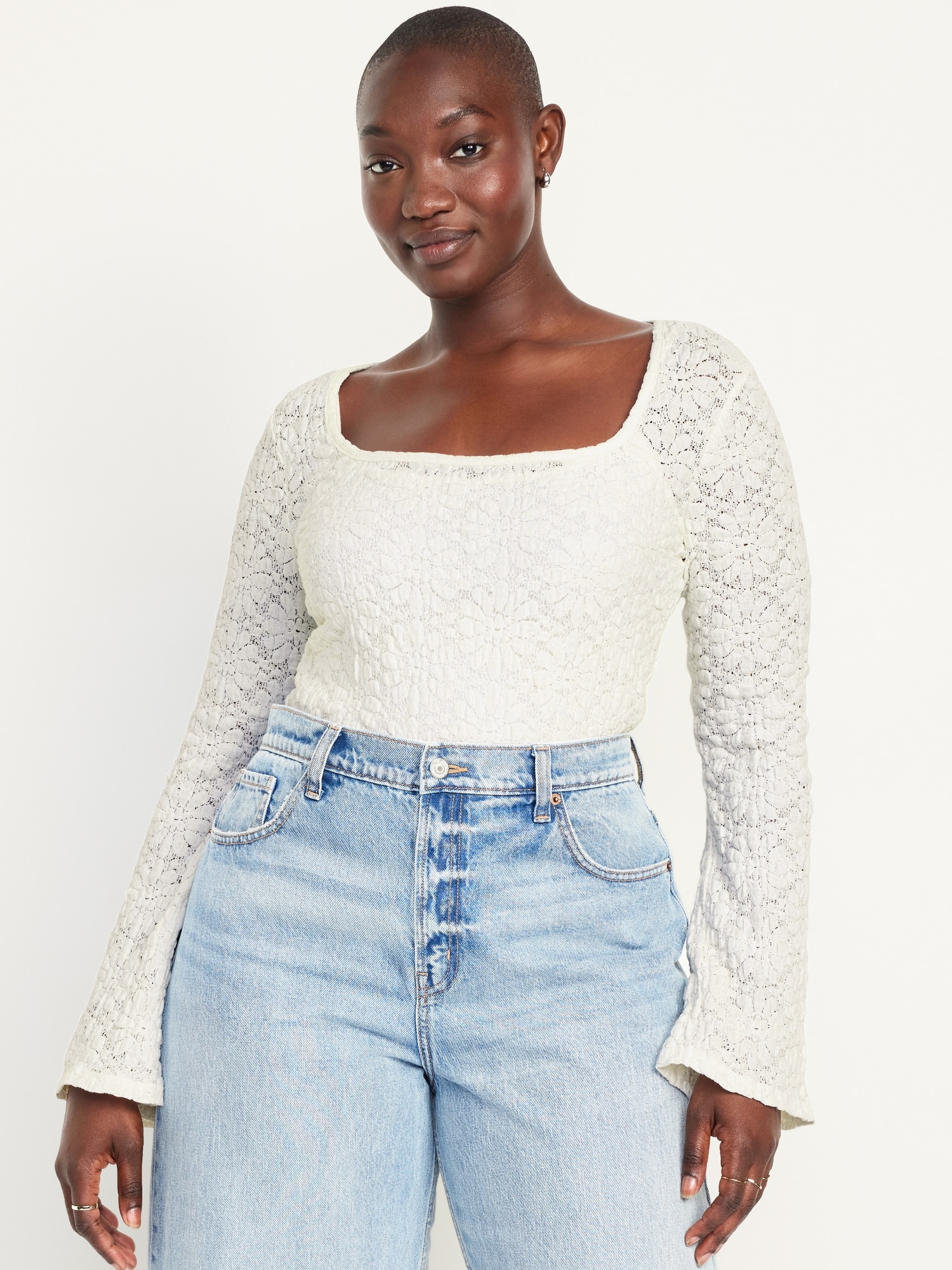 Textured Lace Scoop-Neck Top