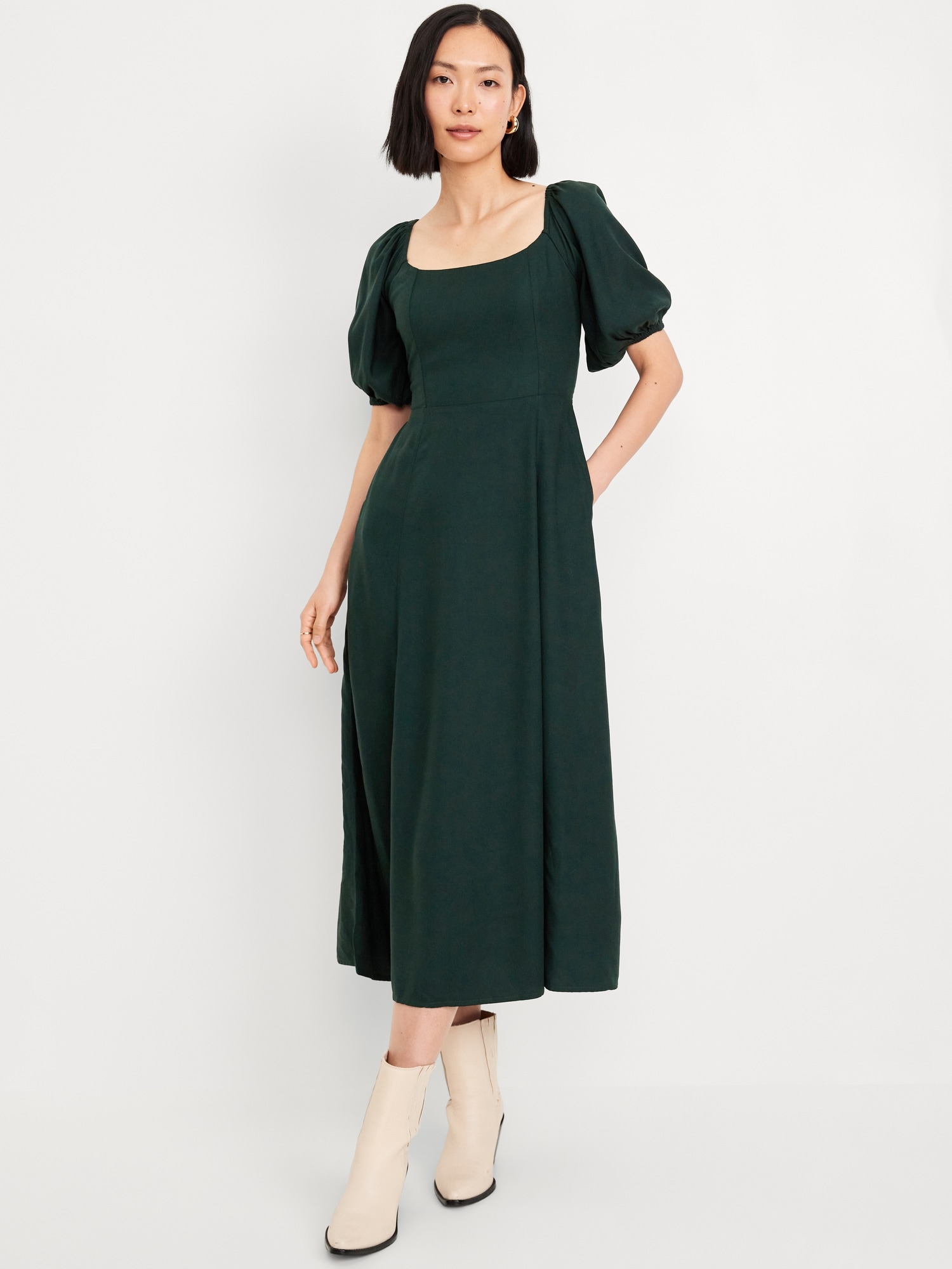 Fit Flare Crepe Midi Dress