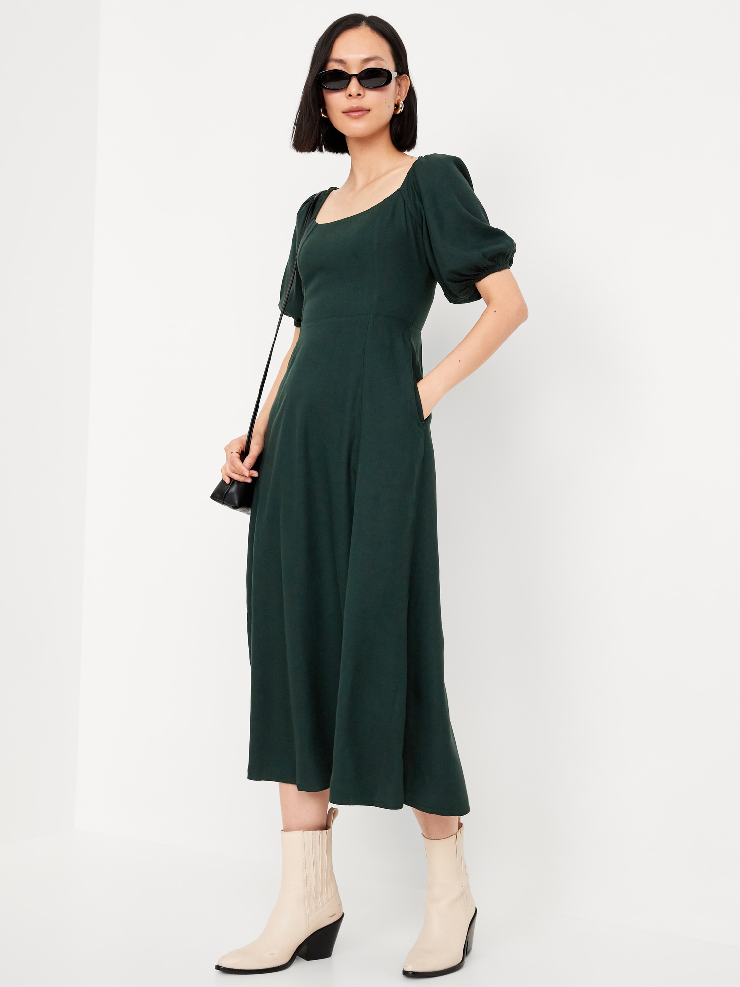 Fit Flare Crepe Midi Dress