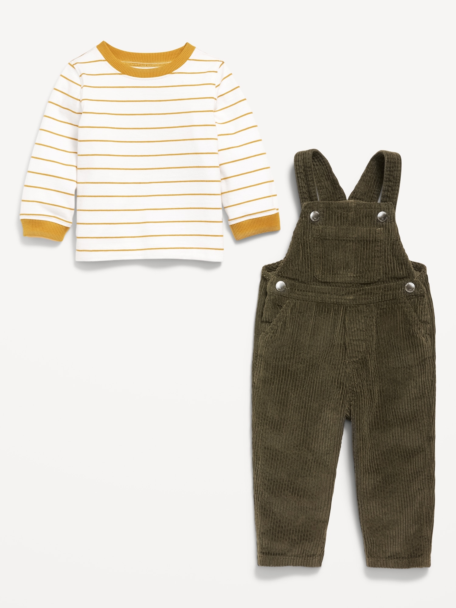 Long-Sleeve T-Shirt and Corduroy Overalls Set for Baby