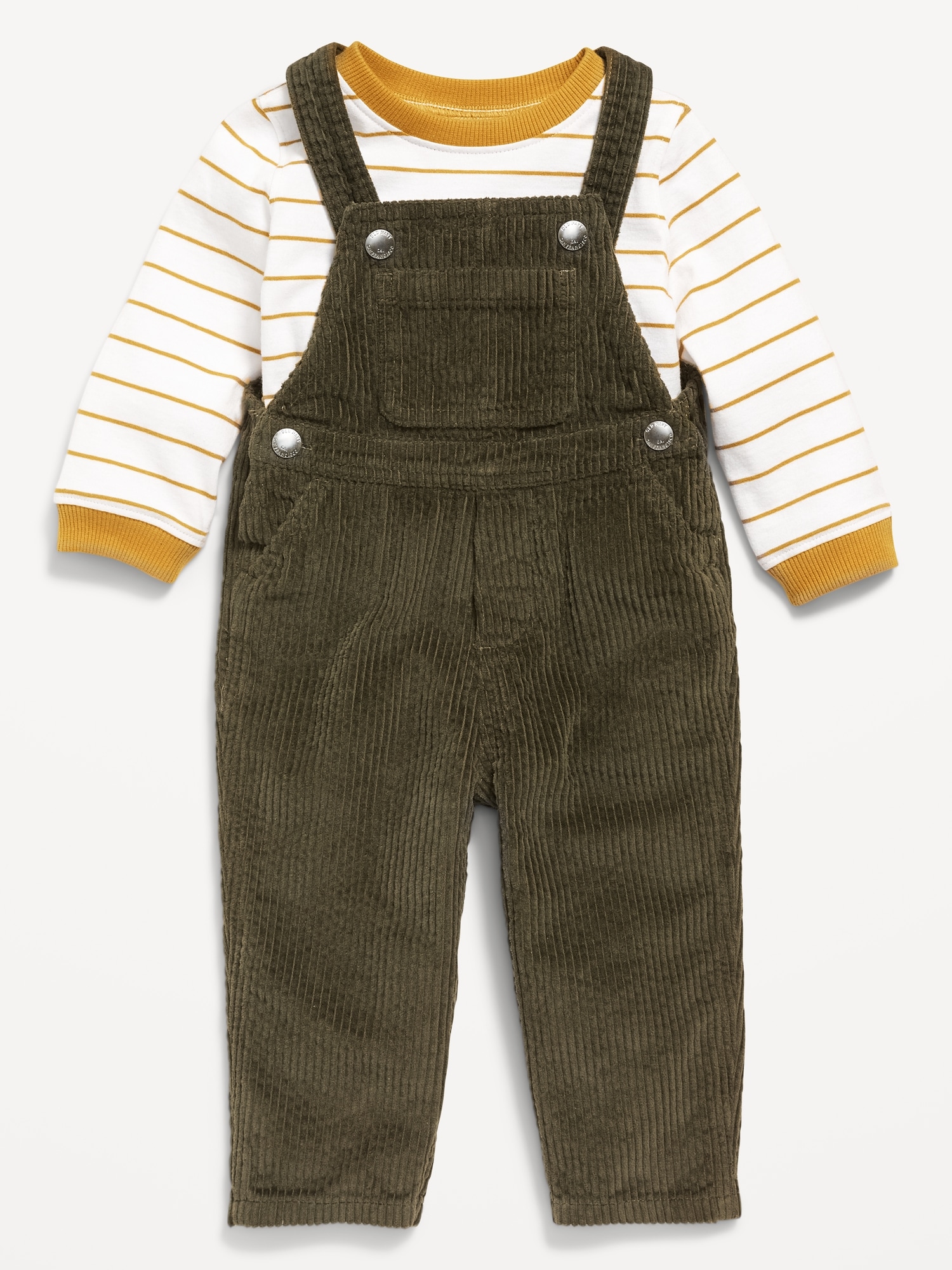 Long-Sleeve T-Shirt and Corduroy Overalls Set for Baby