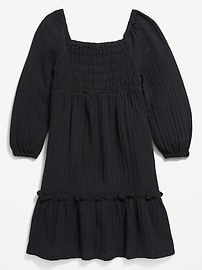 View large product image 3 of 3. Long-Sleeve Double-Weave Fit and Flare Dress for Girls