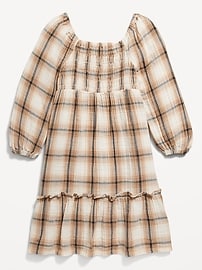 View large product image 3 of 3. Printed Long-Sleeve Double-Weave Fit and Flare Dress for Girls