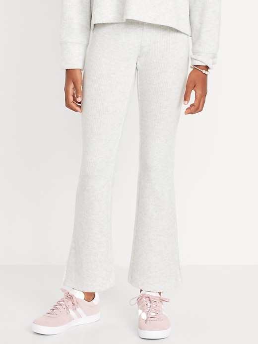 Voir une image plus grande du produit 1 de 5. Pantalon évasé à taille haute en tricot côtelé duveteux pour fille