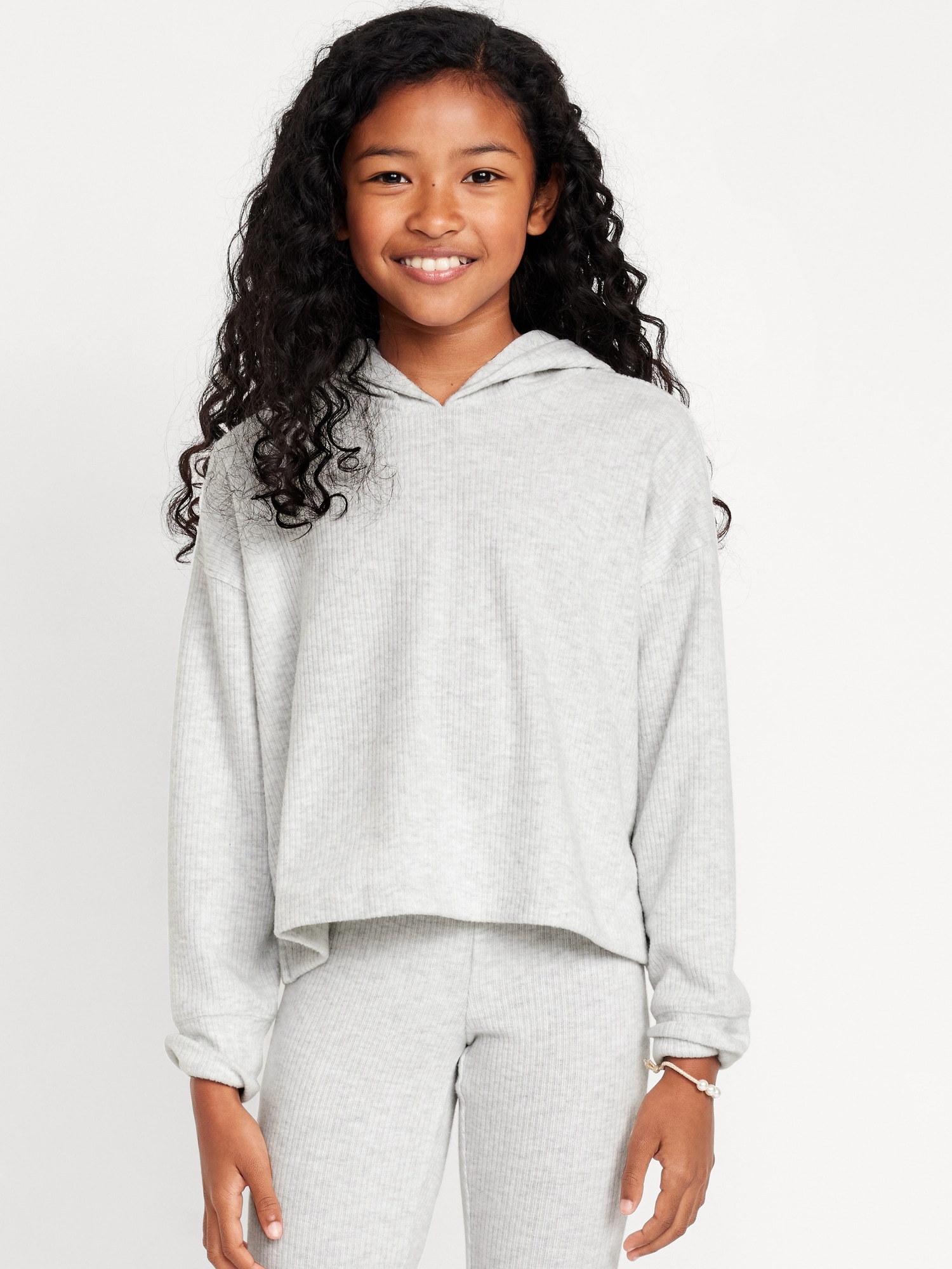 Cropped Plush Ribbed Hoodie for Girls