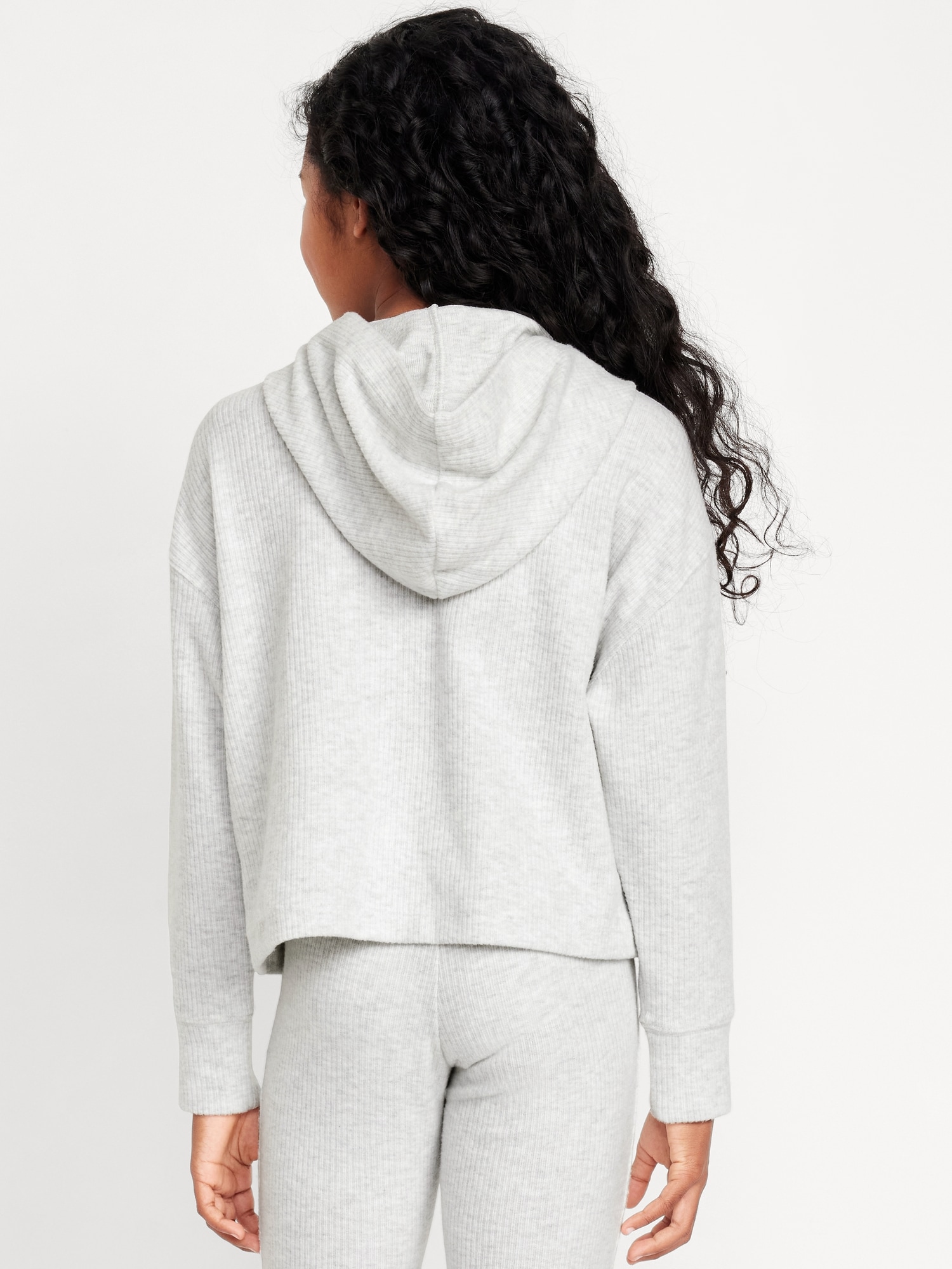 Cropped Plush Ribbed Hoodie for Girls