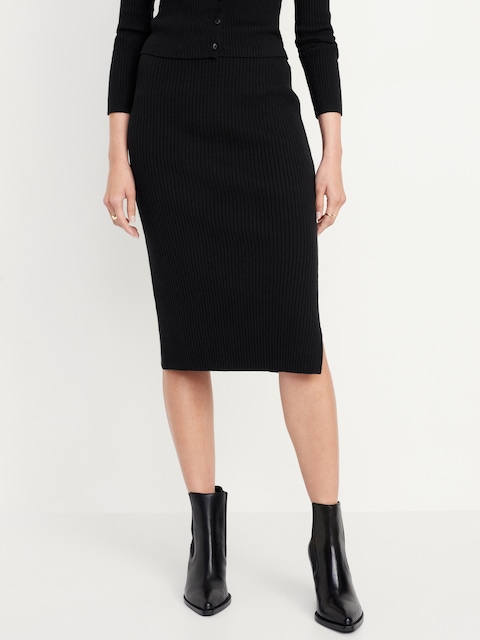 High-Waisted SoSoft Ribbed Midi Skirt - Black