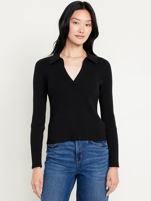 Image number 1 showing, Ribbed Crop Polo Sweater