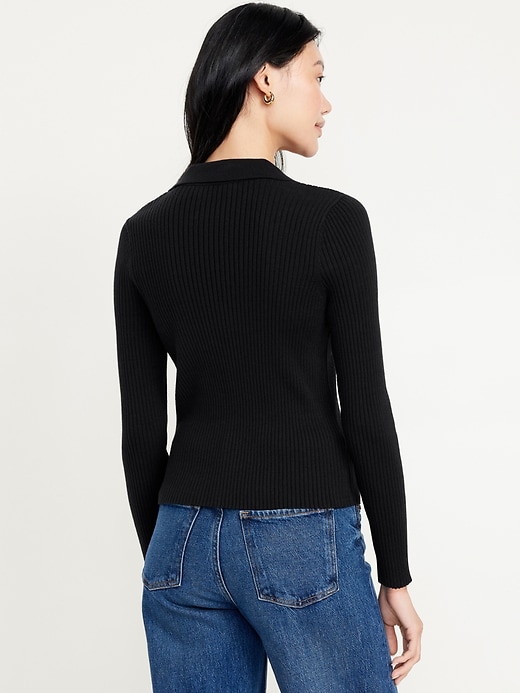 Image number 2 showing, Ribbed Crop Polo Sweater