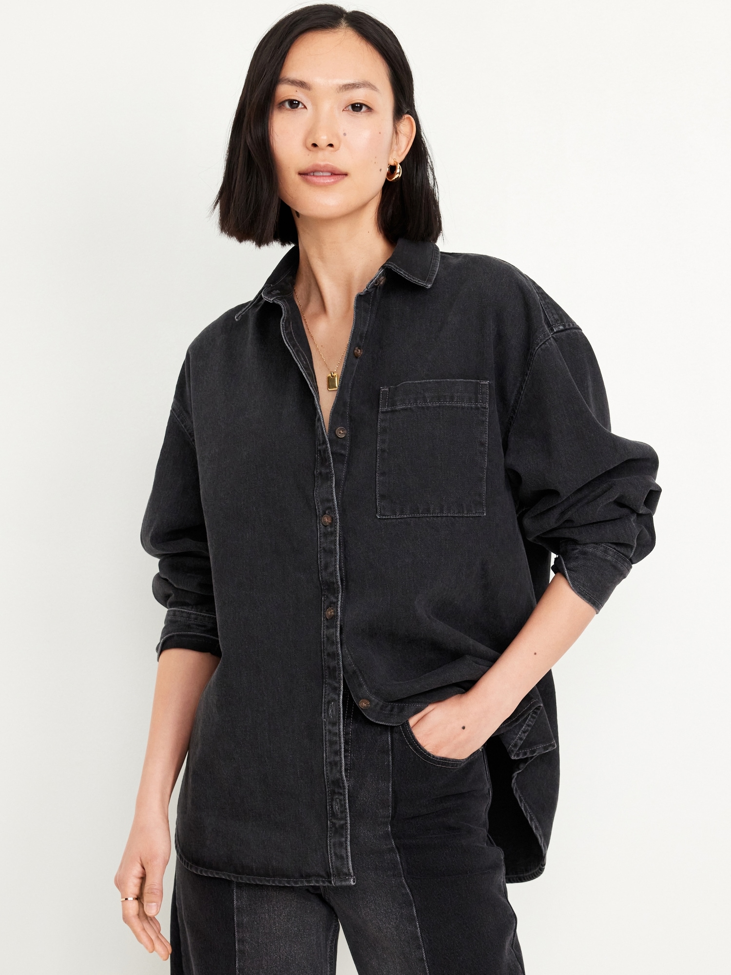 Boyfriend Button-Down Jean Tunic