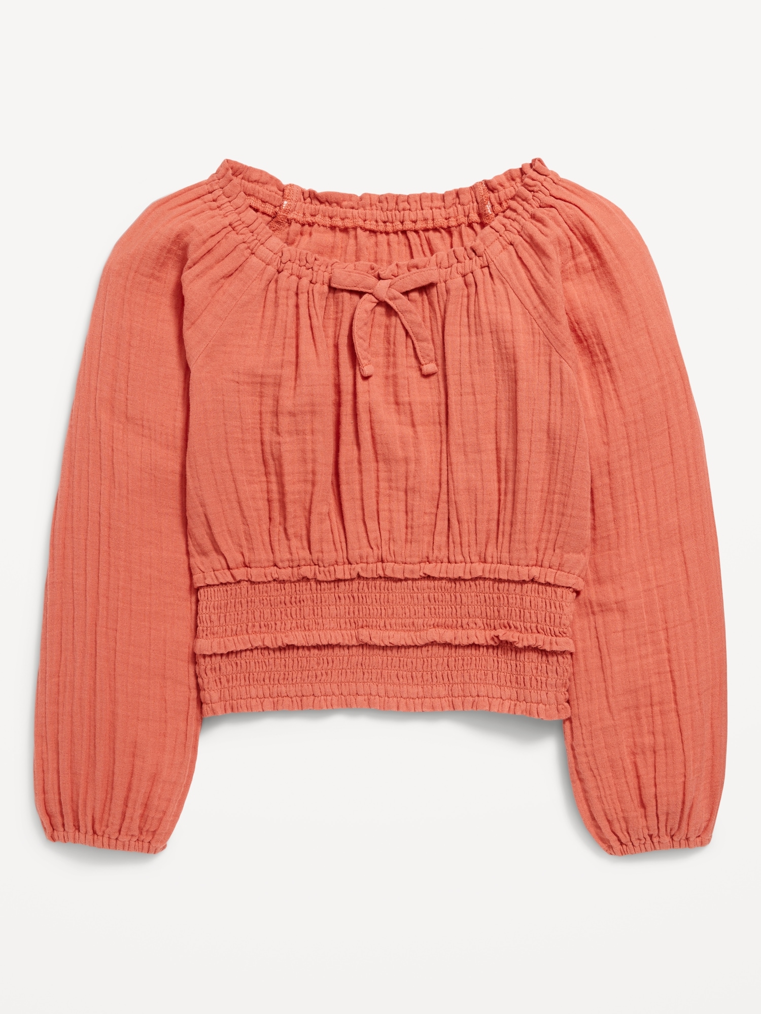 Long-Sleeve Double-Weave Smocked Top for Girls