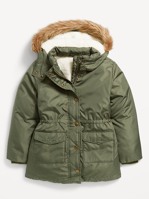 View large product image 2 of 3. Water-Resistant Sherpa-Lined Hooded Parka Coat for Girls