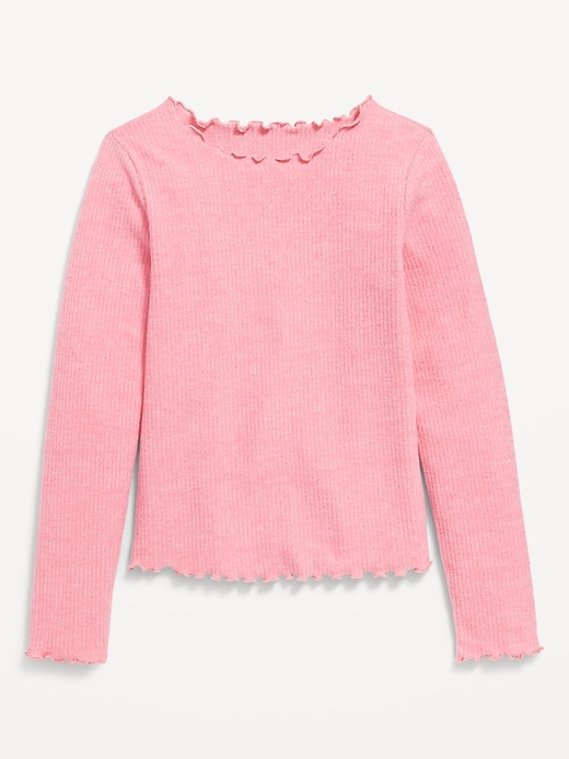 View large product image 1 of 2. Long-Sleeve Plush Ribbed Lettuce-Edge Top for Girls