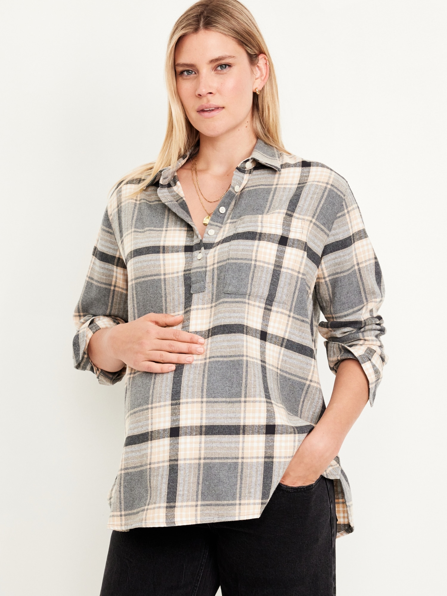 Maternity Plaid Flannel Popover Shirt