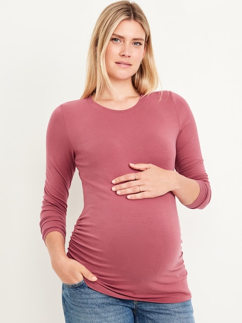 Maternity Long-Sleeve Crew-Neck T-Shirt - Red