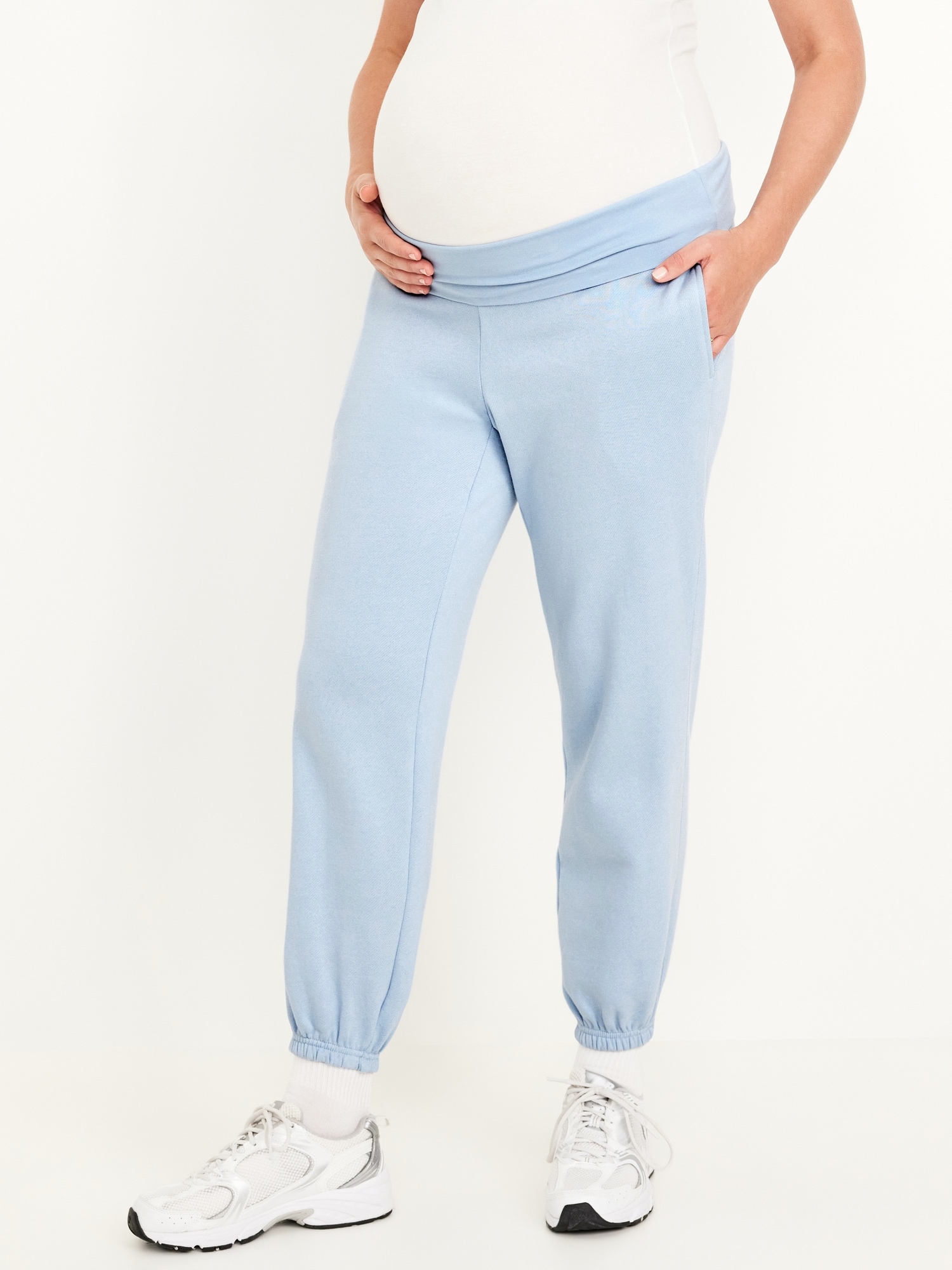 Maternity Rollover-Waist Jogger Sweatpants - Blue